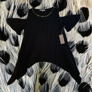 Jennifer Lopez Black Cold-Shouider Top with Sequin-trim Neckline